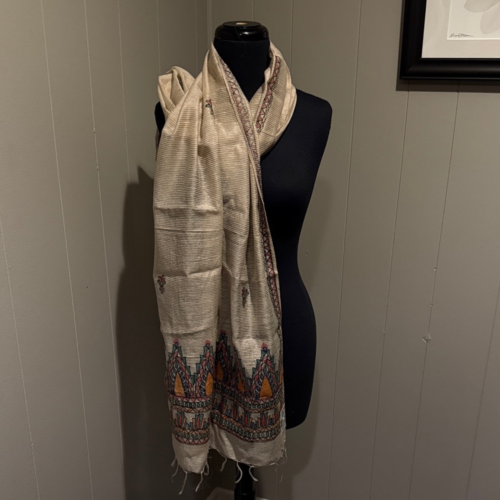 B19 Anuttara Chic Cream and Multicolor Embroidered Scarf Traditional Modest